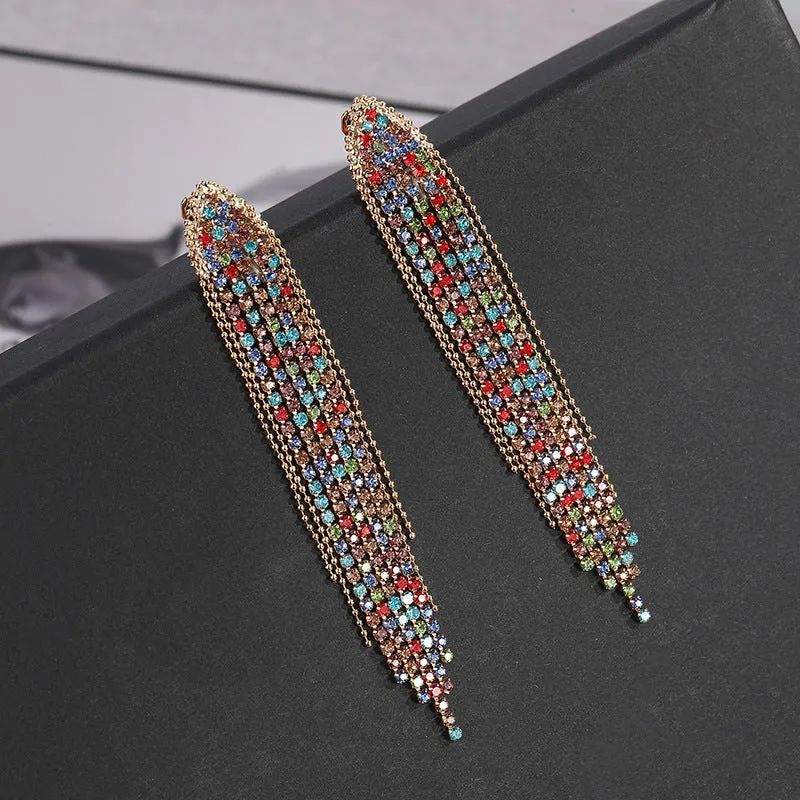 1 Pair Elegant Geometric Tassel Rhinestone Ear Cuffs