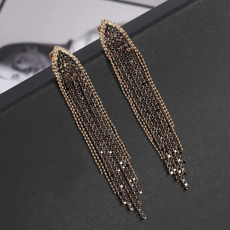 1 Pair Elegant Geometric Tassel Rhinestone Ear Cuffs