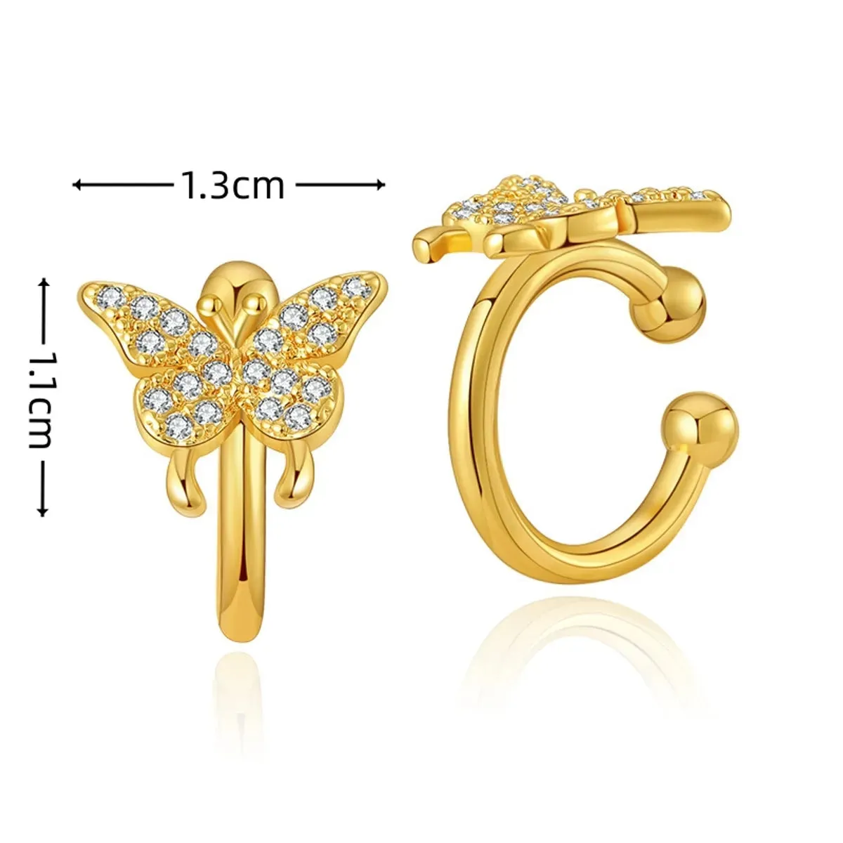 1 Pair Elegant Vintage Style Bat Bow Knot Plating Inlay Copper Zircon Gold Plated Ear Cuffs