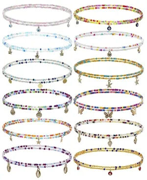 12Pcs Waist Beads for Women Colorful Beaded Body Chain Elastic String Waist Chain Beach Bikini Belly Chains Sexy Body Jewelry for Women Girls 27.5Inch