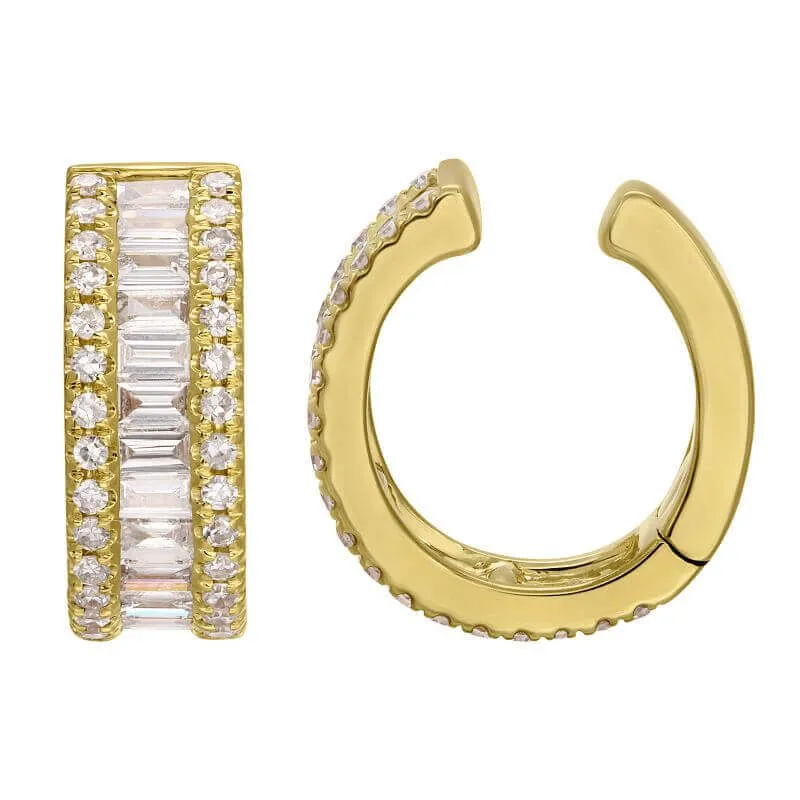 14K Gold Baguette Diamond Halo Cuff Earring