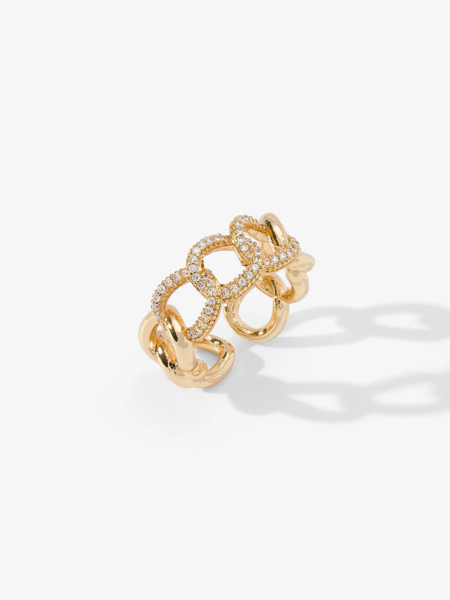 14K Gold Plated Adjustable Pave Link Ring