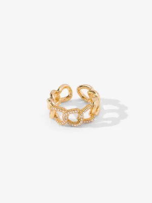 14K Gold Plated Adjustable Pave Link Ring