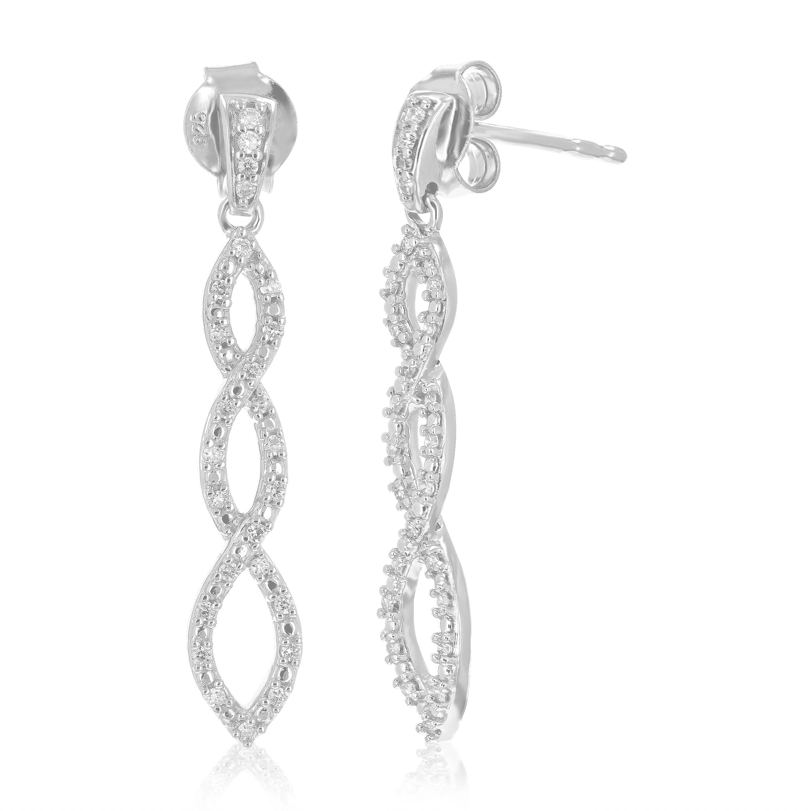 1/5 cttw Lab Grown Diamond Dangle Earrings .925 Sterling Silver Prong Set 1 1/4 Inch