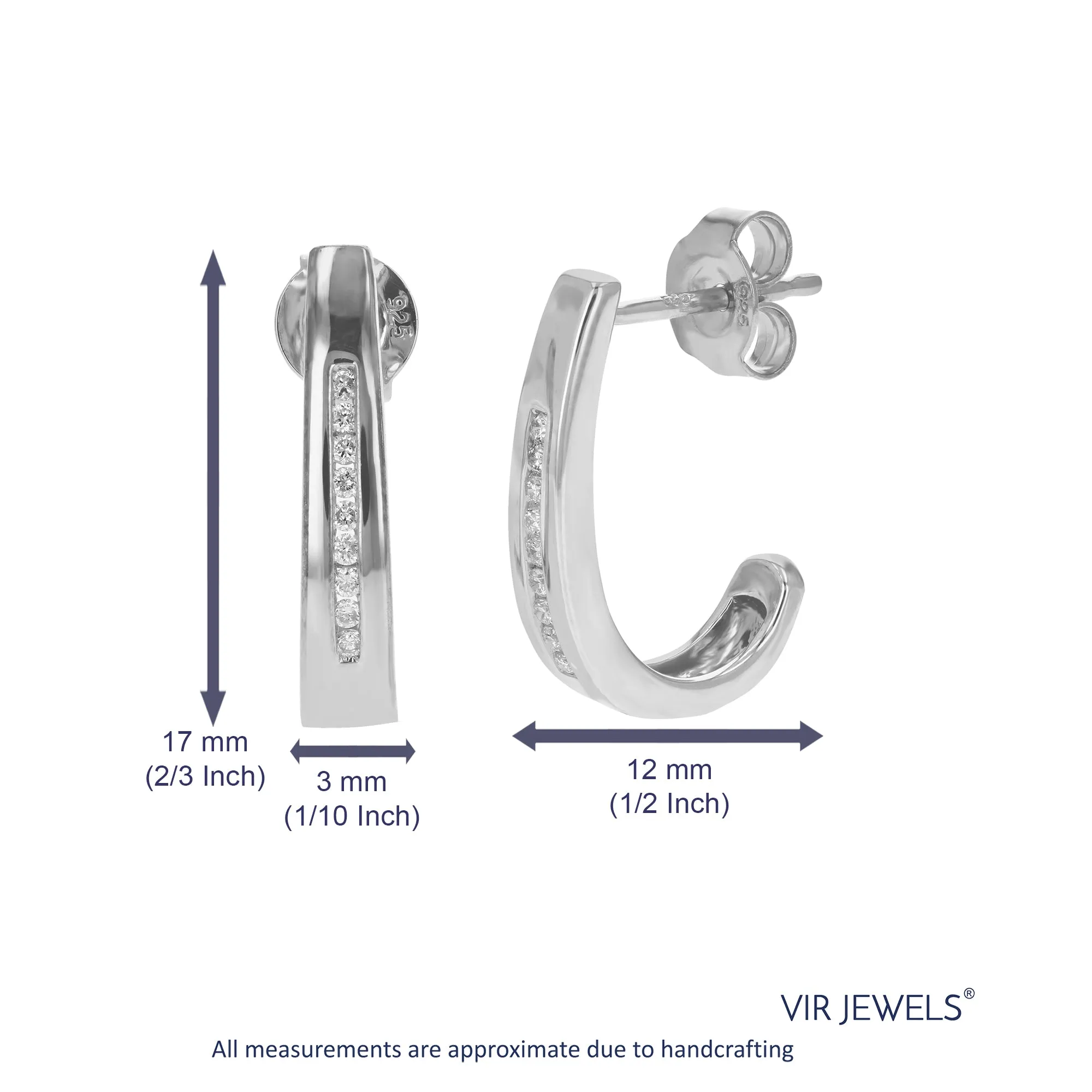 1/8 cttw Round Lab Grown Diamond Dangle Earrings .925 Sterling Silver Channel Set 2/3 Inch