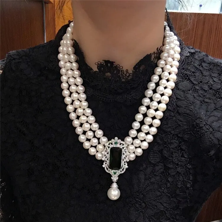 8-9mm Natural White Freshwater Pearl Multi-layer Necklace