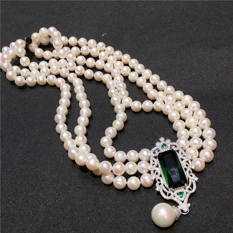 8-9mm Natural White Freshwater Pearl Multi-layer Necklace