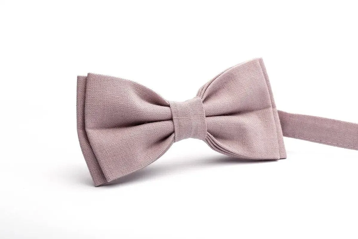 Adjustable Pale Mauve Linen Bow Tie - Elegant Choice for Weddings and Men