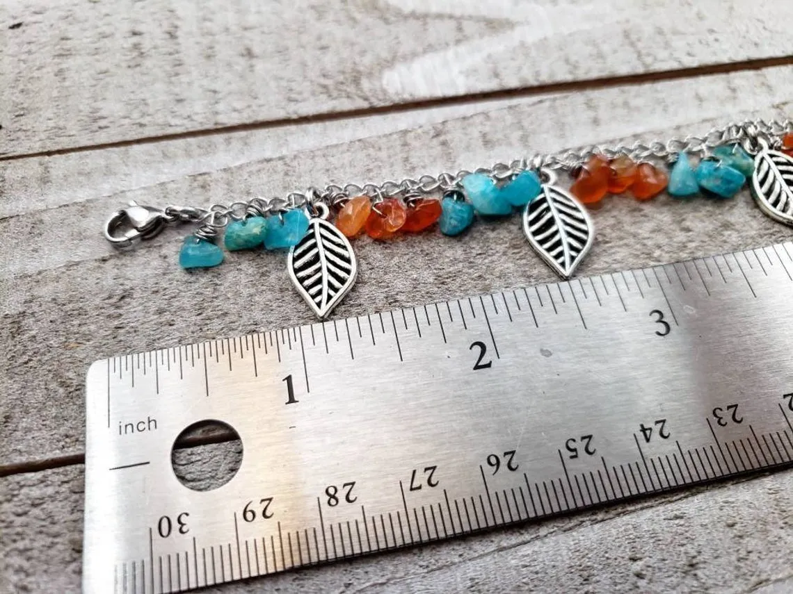 Amazonite gemstone leaf charm anklet