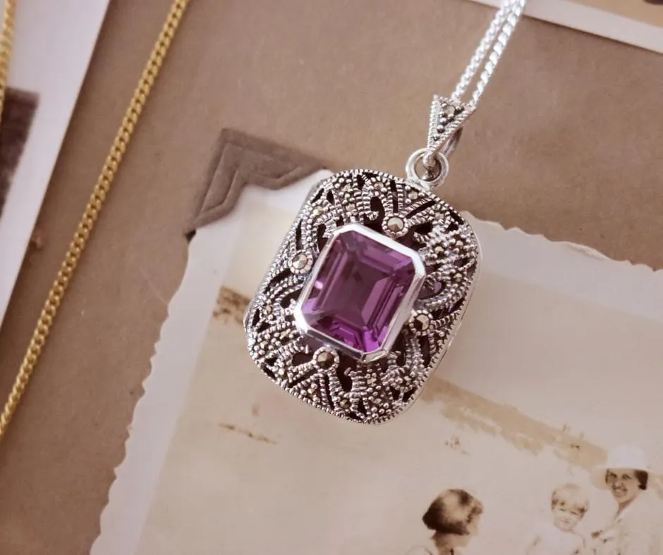 Amethyst Locket Silver   Photos