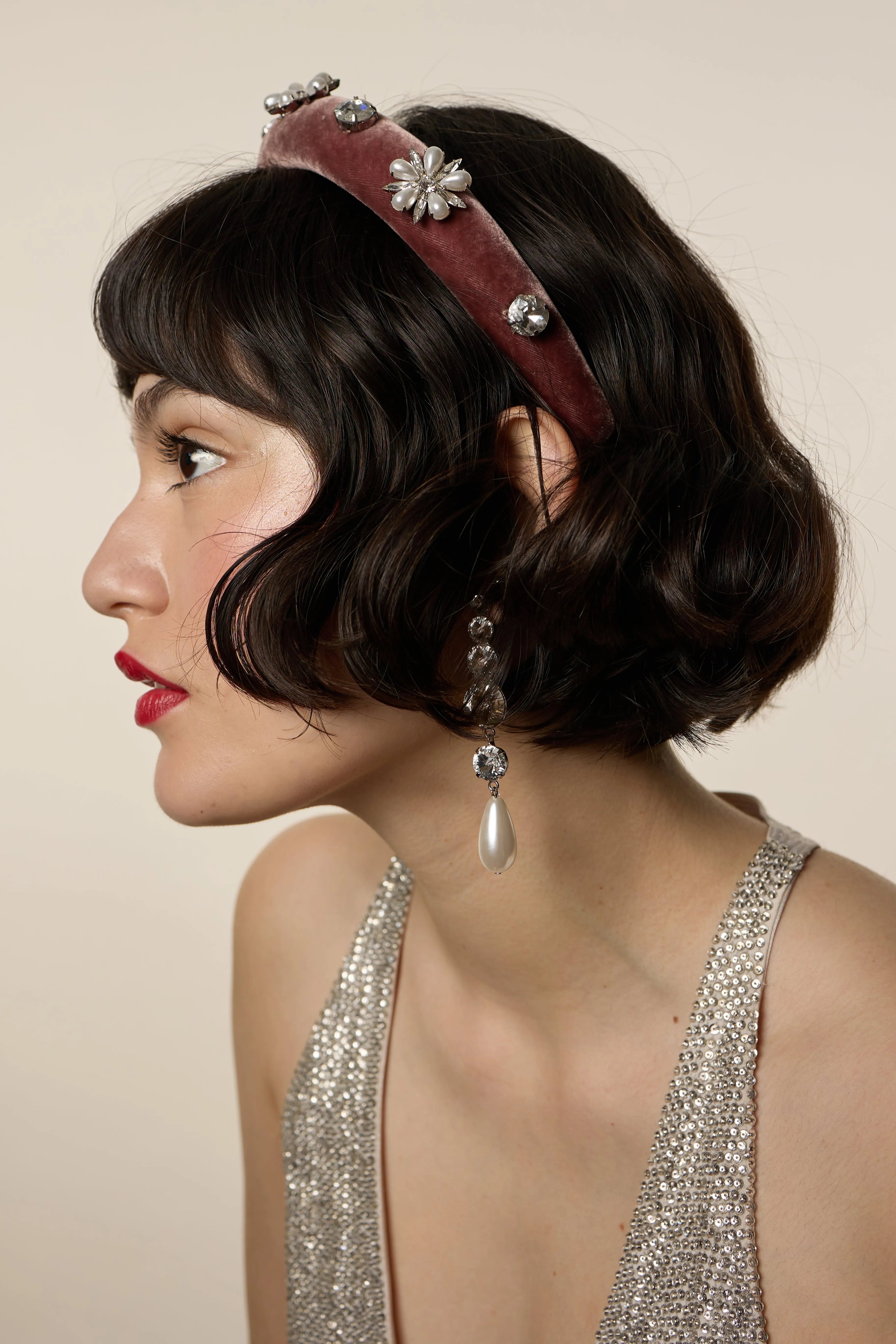 Annie Pearl and Crystal Velvet Padded Headband