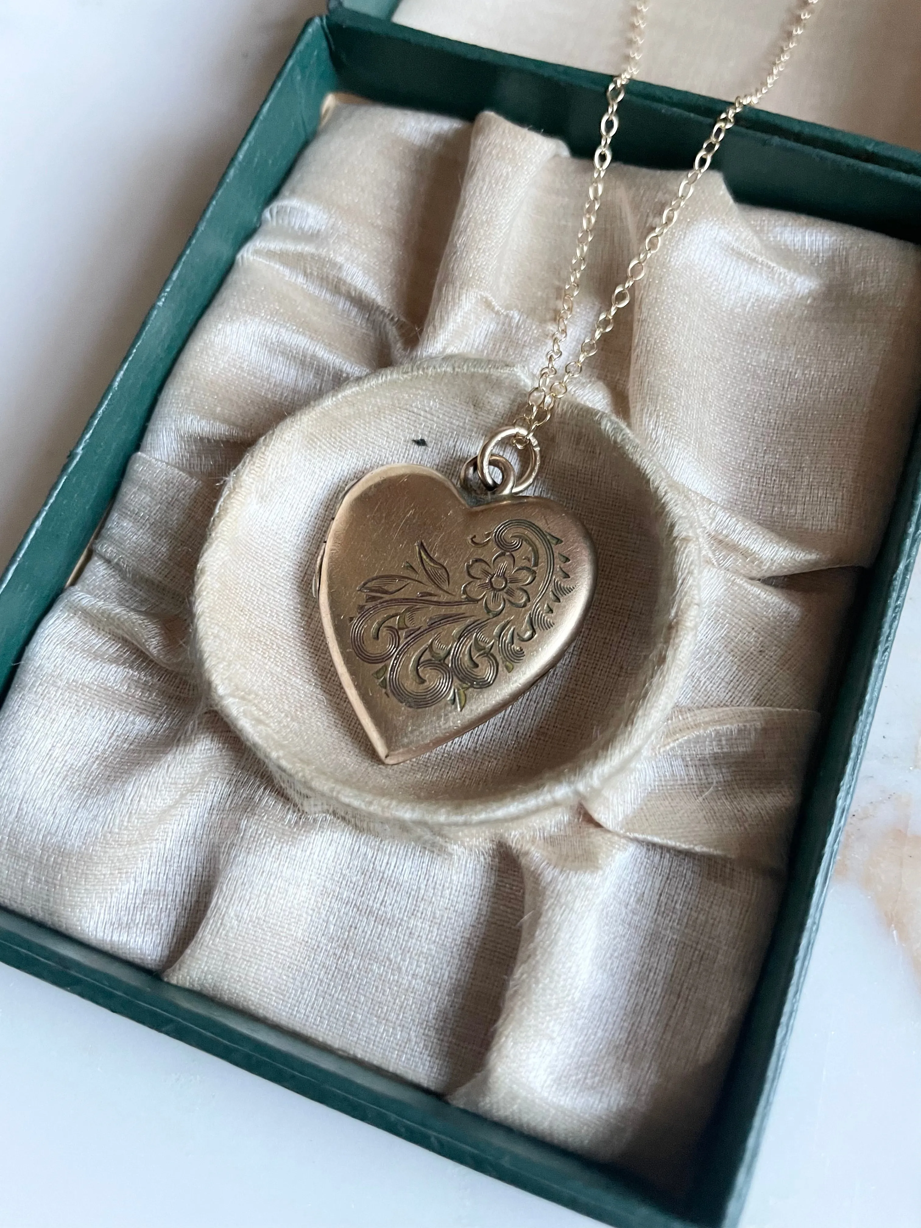 Antique 1910s Engraved Heart Locket