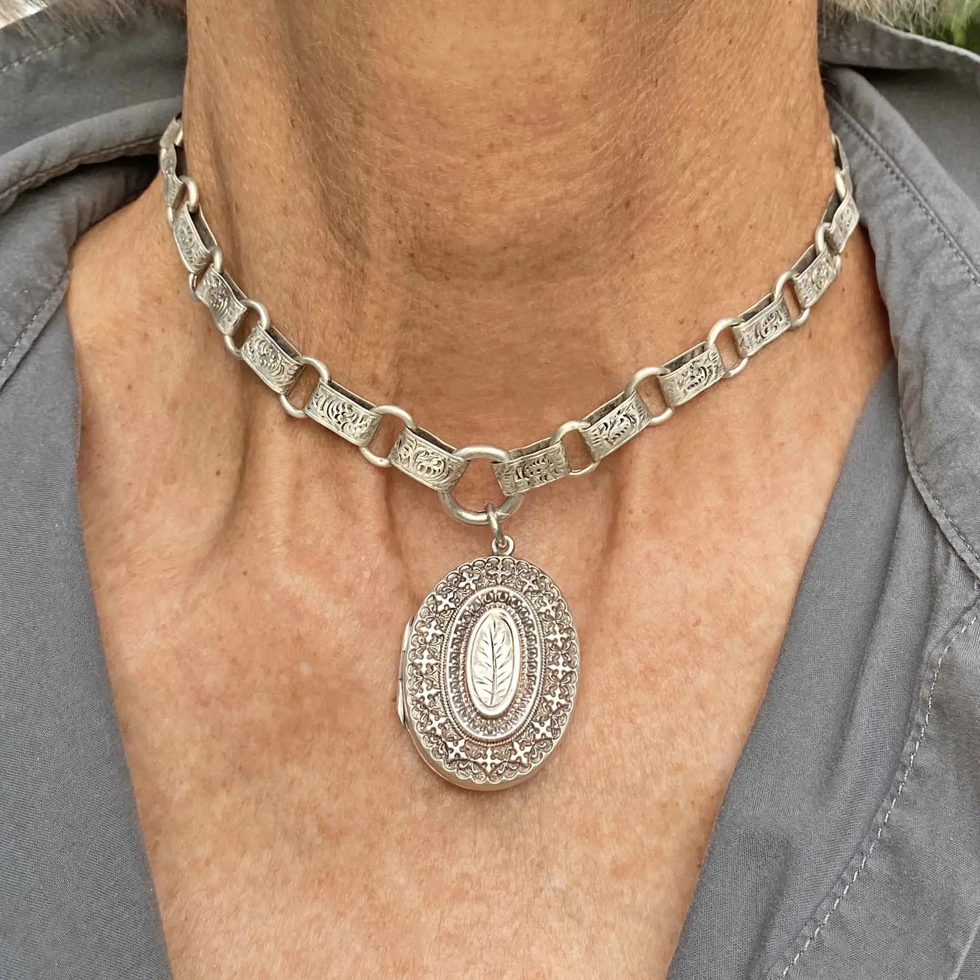 Antique Victorian Book Chain Collar and Locket, Circa 1884