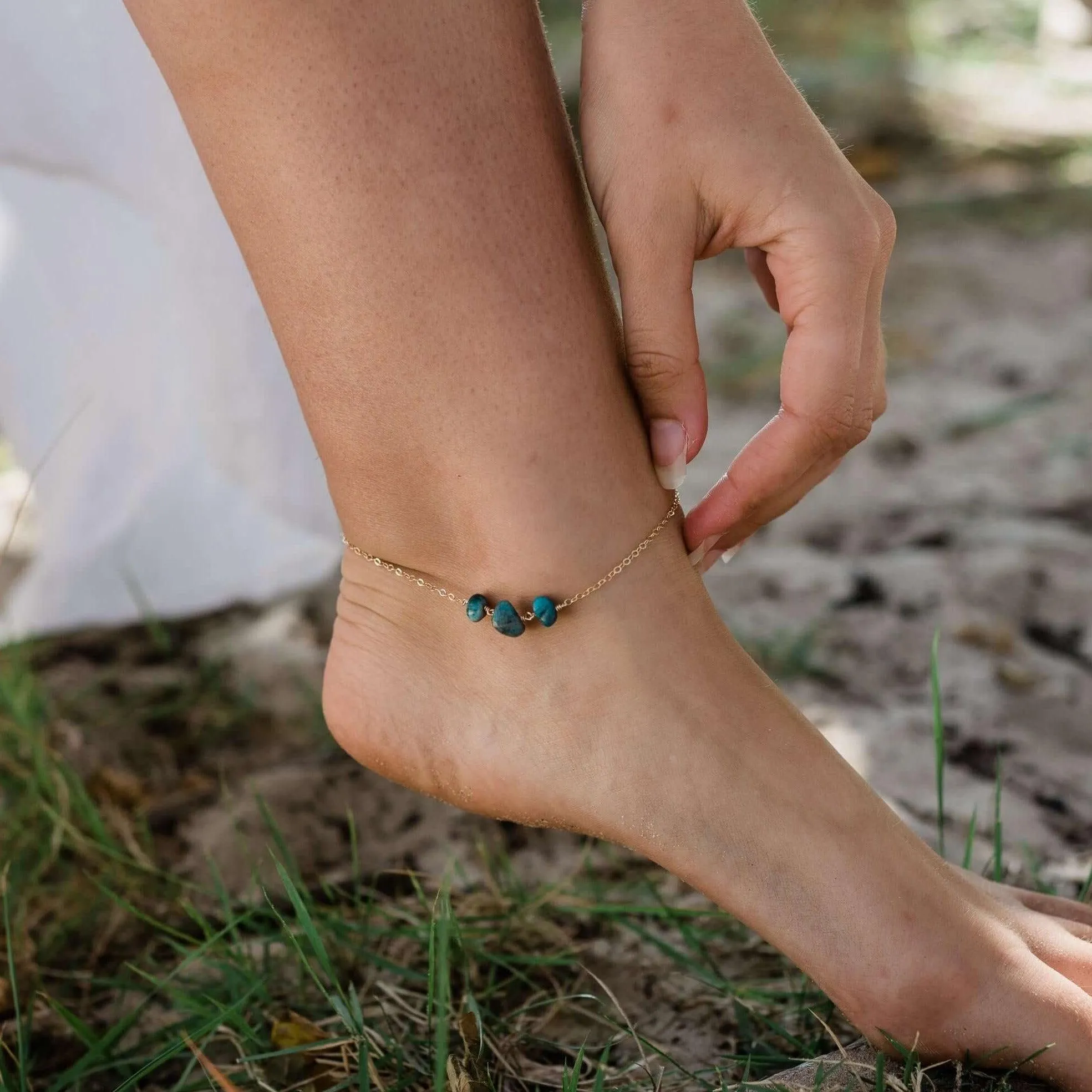 Apatite Beaded Chain Anklet