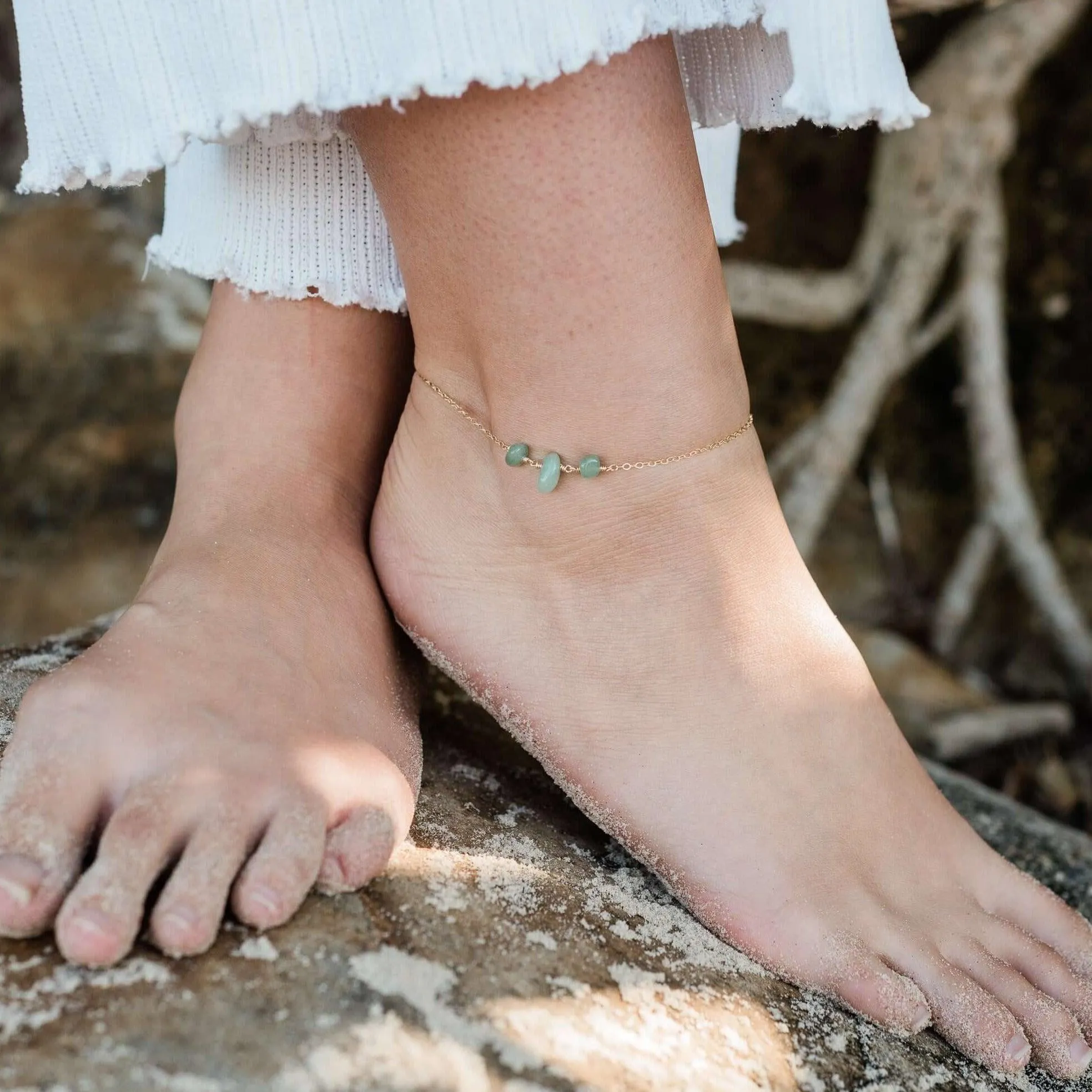 Aventurine Beaded Chain Anklet