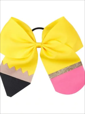 Back to School Pencil Bow Elastic Hair Tie