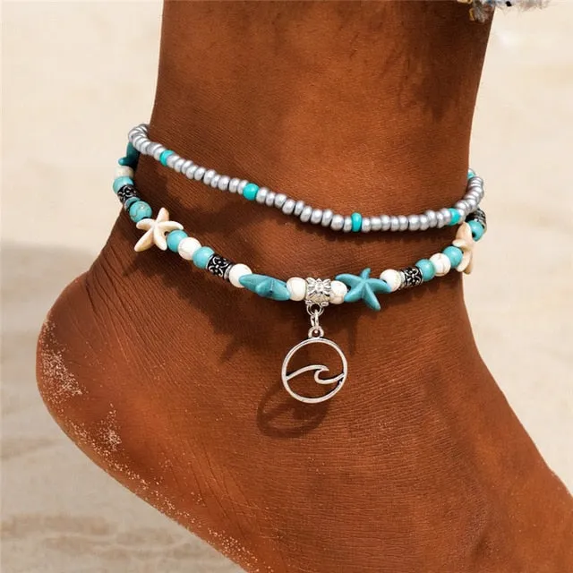 Beach Anklet | Beaded Anklet | Shell Beads Starfish Anklet | Bohemian Anklet | Boho Foot Chain | Women Foot Bracelet | Women Ankle Bracelet