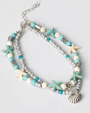 Beach Style Shell Beaded Turquoise Starfish Anklet Coastal Cowgirl