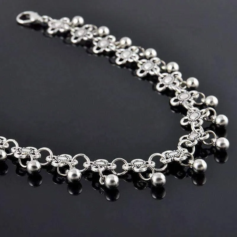 Beaded Medallion Silver Chain Ankle Bracelet Anklet for Women Foot Wear