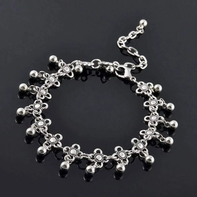 Beaded Medallion Silver Chain Ankle Bracelet Anklet for Women Foot Wear