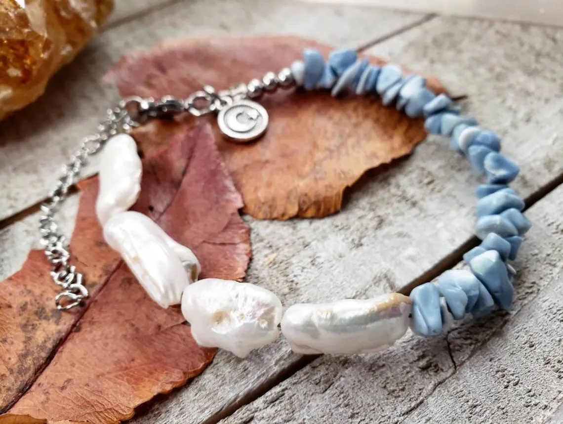 Biwa pearl and opal boho bracelet