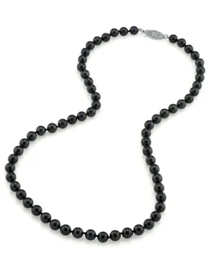 Black Japanese Akoya Pearl Necklace, 6.0-6.5mm - AA  Quality