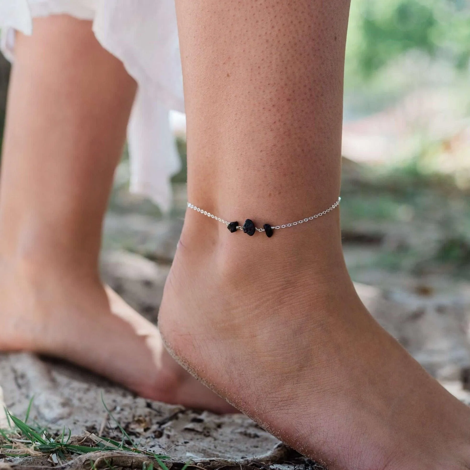 Black Onyx Beaded Chain Anklet