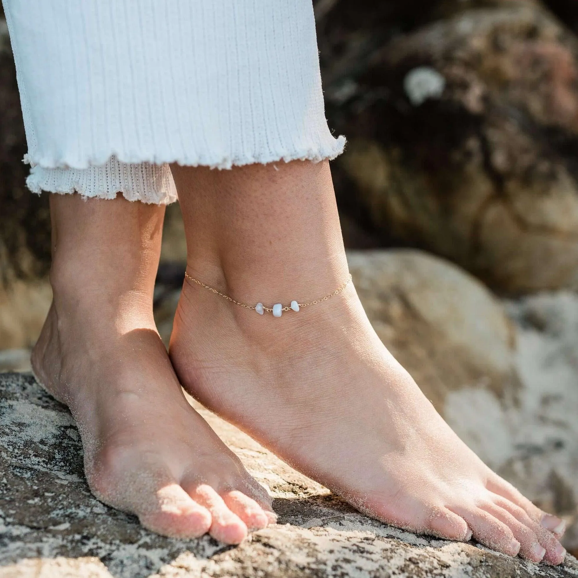 Blue Lace Agate Beaded Chain Anklet