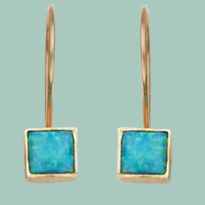 Bluenoemi Gold drop earrings Blue Opal dangle earrings  9K Gold