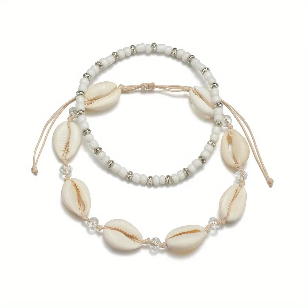 Boho Shell Beaded Anklet Set Beach Foot Jewelry Collection