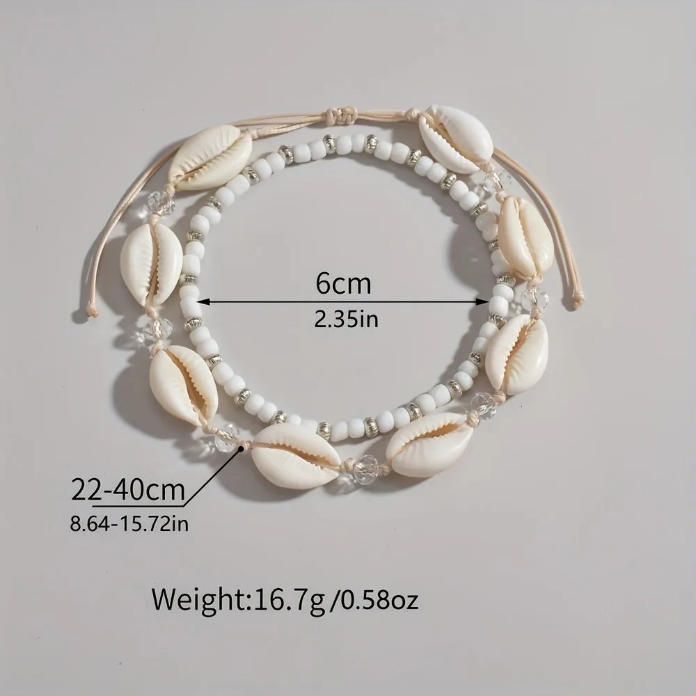 Boho Shell Beaded Anklet Set Beach Foot Jewelry Collection