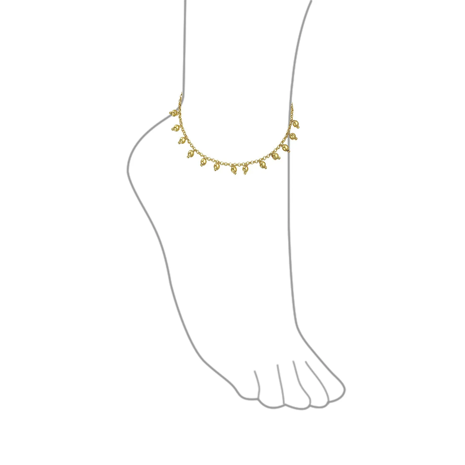 Bollywood Boho Payal Bead Charm Anklet Ankle Bracelet 18K Gold Plated 9.5 Inch