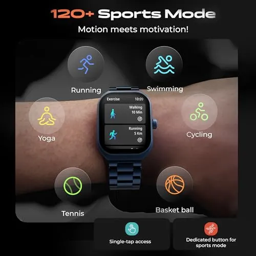 Boult Newly Launched Trail Smart Watch 2.01'' 3D Curved HD Display, Bluetooth Calling, Working Crown, 190 Watchfaces, 500 Nits Brightness, AI Voice Assistant, SpO2 Monitoring, 120  Sports Mode (Metal Blue)