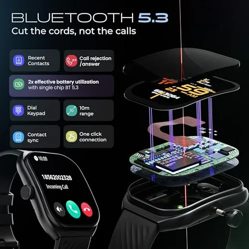 Boult Newly Launched Trail Smart Watch 2.01'' 3D Curved HD Display, BT Calling, Working Crown, 190 Watchfaces, 500 Nits Brightness, AI Voice Assistant, SpO2 Monitoring, 120  Sports Mode (Raven Black)