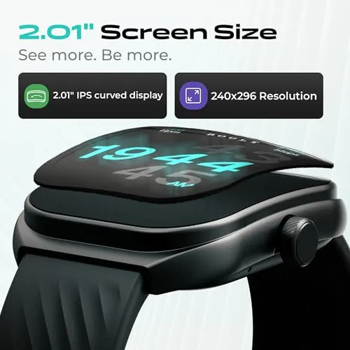 Boult Newly Launched Trail Smart Watch 2.01'' 3D Curved HD Display, BT Calling, Working Crown, 190 Watchfaces, 500 Nits Brightness, AI Voice Assistant, SpO2 Monitoring, 120  Sports Mode (Raven Black)