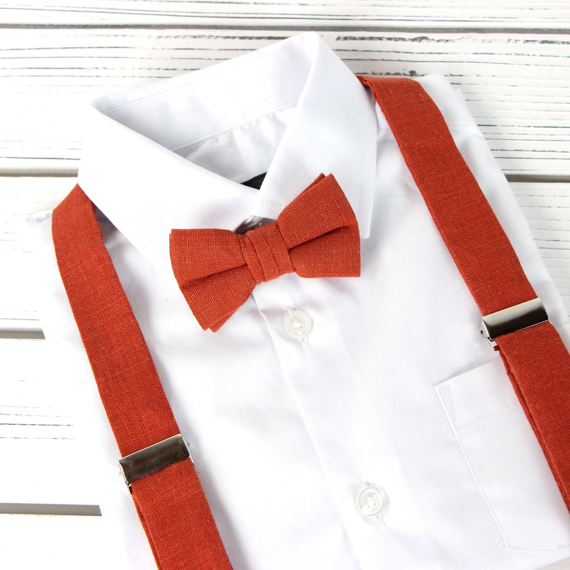 Boys' 4 Piece Suspenders Outfit, Kahki-C/Linen Rust