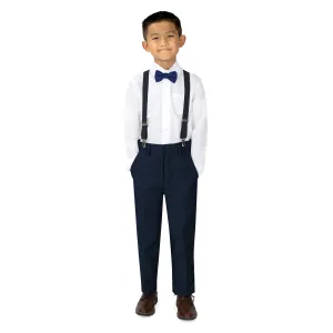 Boys' 4 Piece Suspenders Outfit, Navy/White/Navy