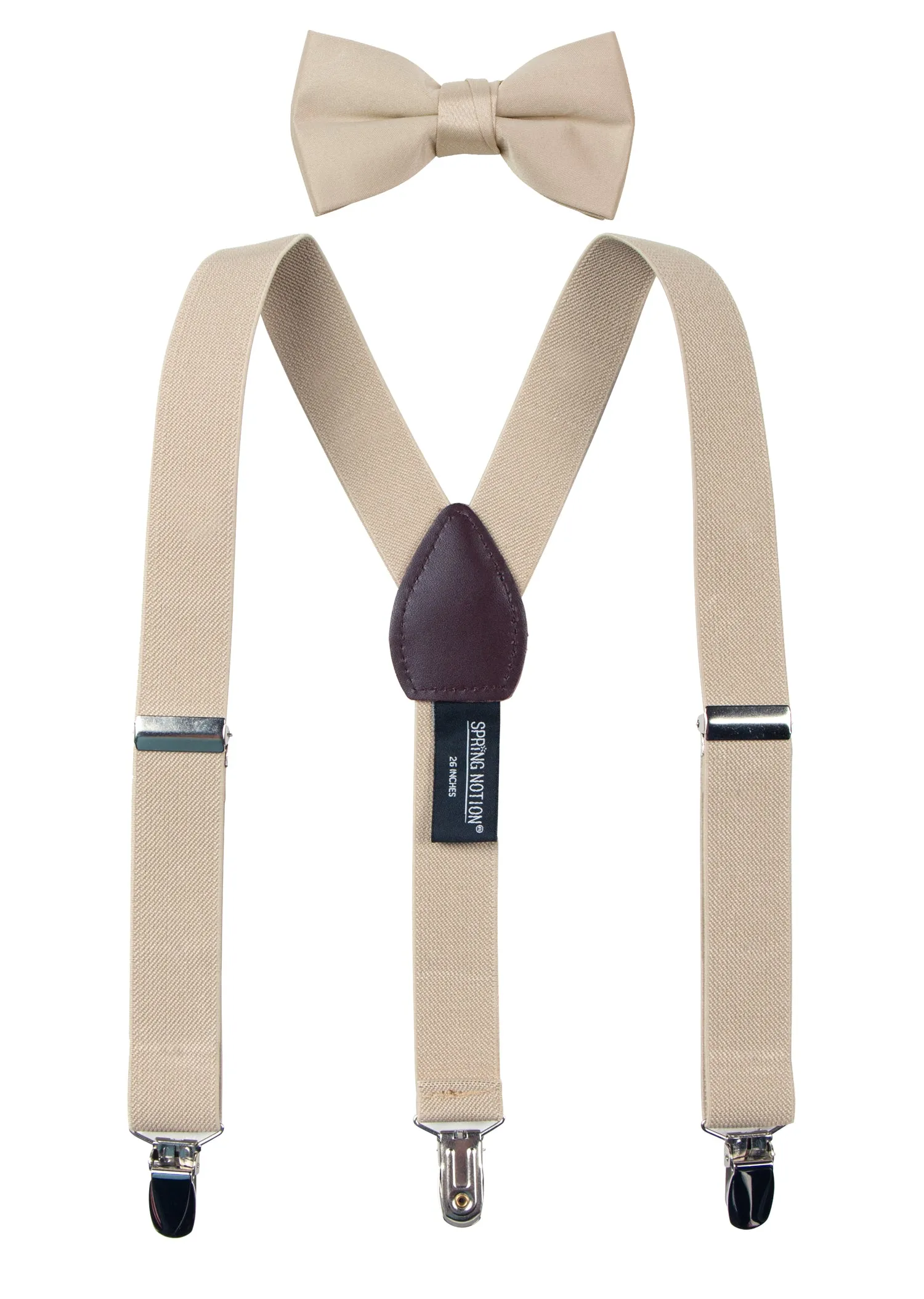 Boys' 4 Piece Suspenders Outfit, Tan/White/Champagne