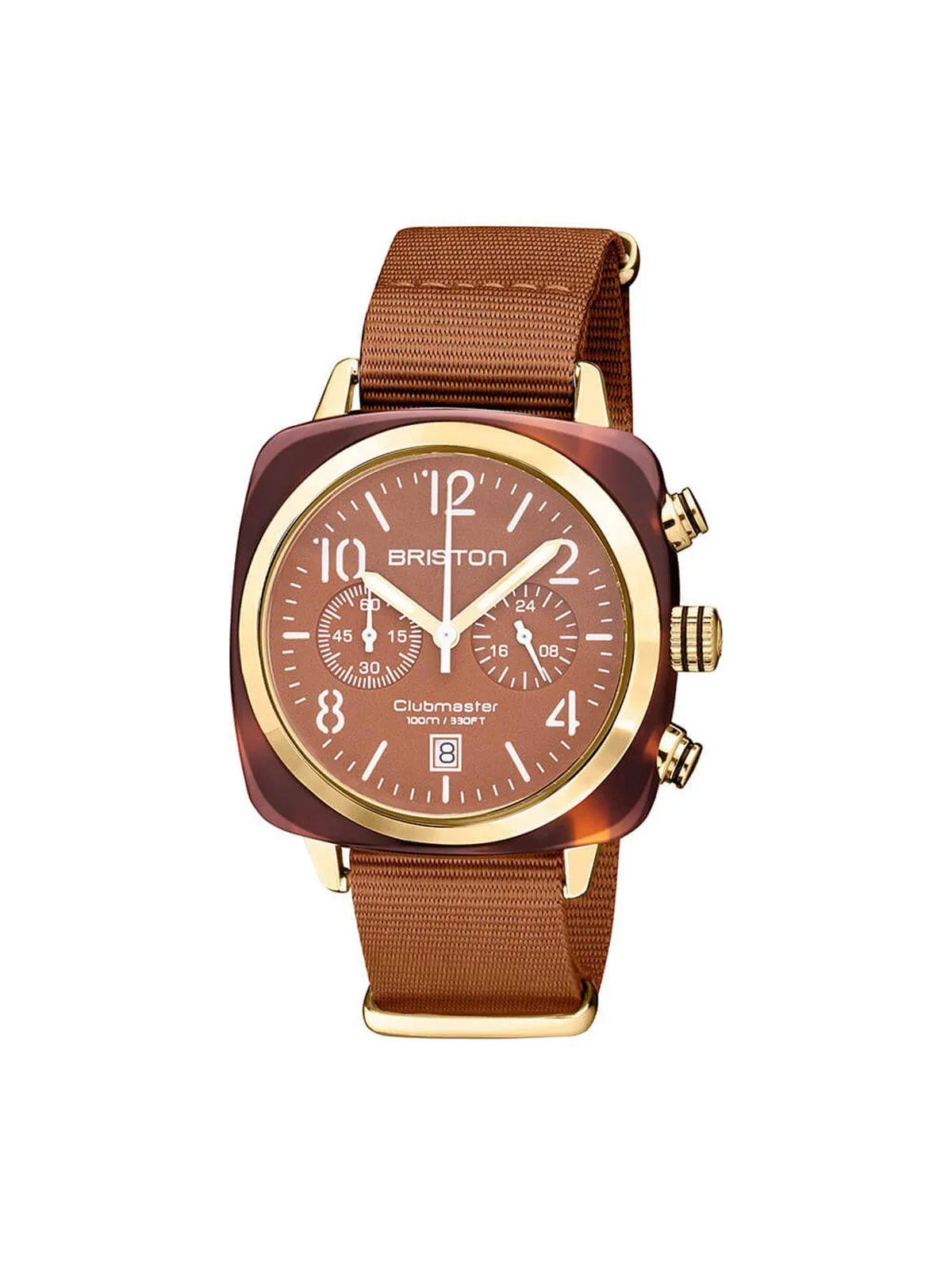 Briston Clubmaster Classic Terracota Acetate Chronograph Yellow Gold Caramel Matt Powder 40mm