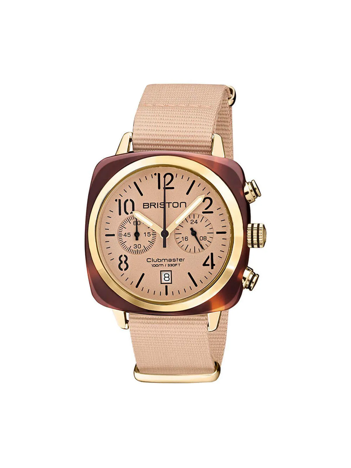 Briston Clubmaster Classic Terracota Acetate Chronograph Yellow Gold Nude Matt Powder 40mm