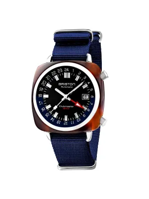 Briston Clubmaster GMT Traveler HMS Automatic Acetate Black Dial Navy Blue Nato Strap 42mm