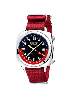 Briston Clubmaster GMT Traveler HMS Automatic Steel Black Dial Red Nato Strap 42mm