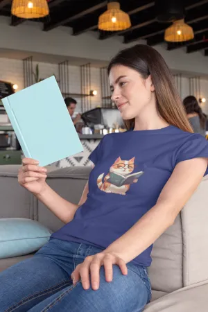 Cat Reading Books Printed T-shirt for women