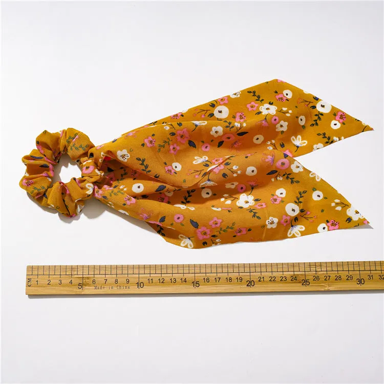 Chiffon Floral Printed Elastic Hair Ponytail Scarf Bow Scrunchies