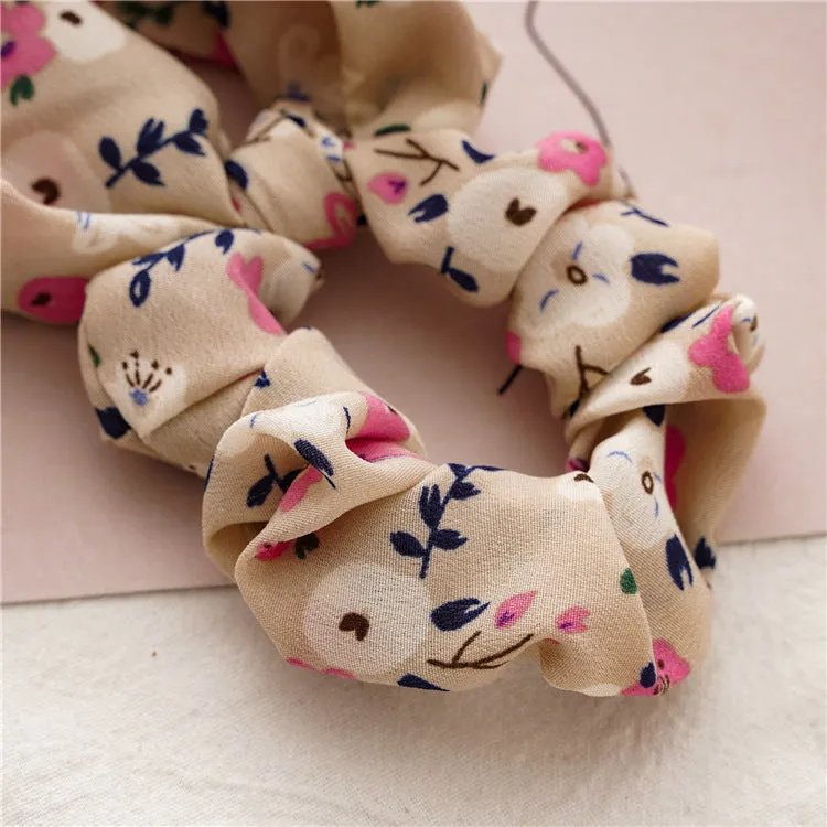 Chiffon Floral Printed Elastic Hair Ponytail Scarf Bow Scrunchies