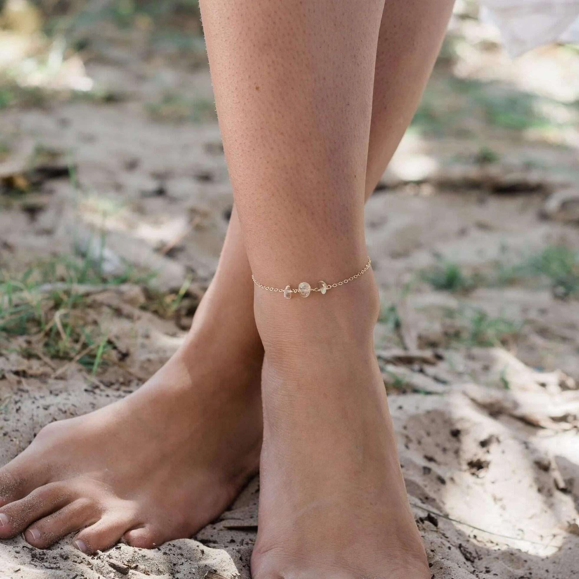 Citrine Beaded Chain Anklet