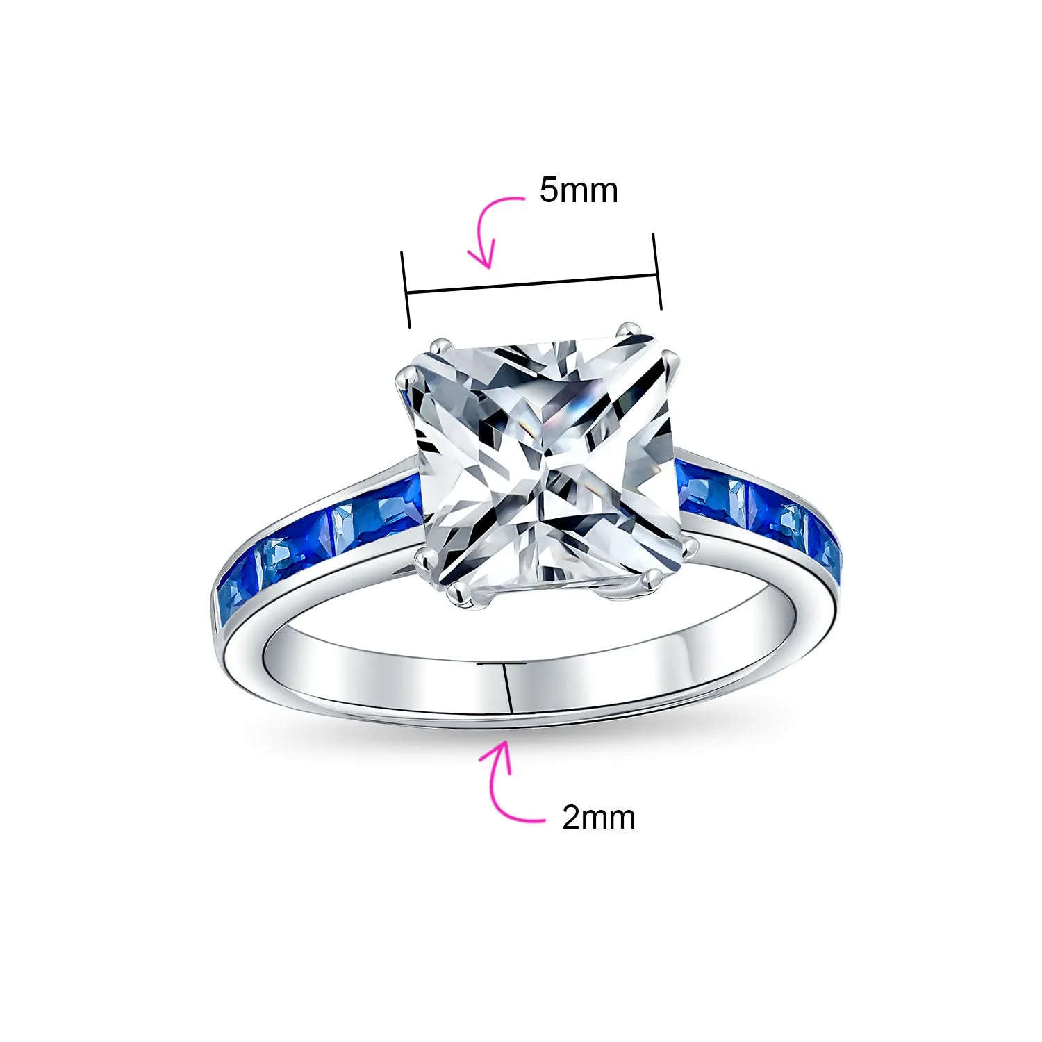 Classic Art Deco 3CT CZ Princess Cut Engagement Ring with Sapphire Blue Band