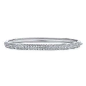 Classic Bridal CZ Micro Pave Half Eternity Bangle Bracelet, Silver, 7-7.5 Inch