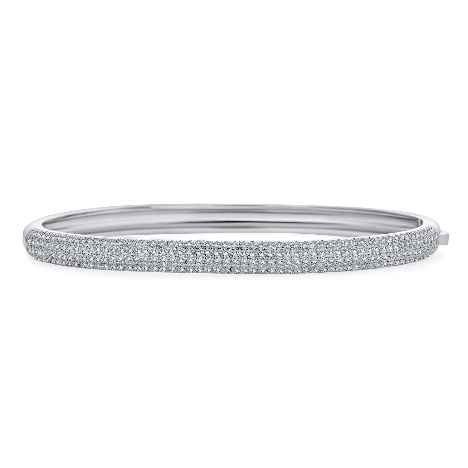 Classic Bridal CZ Micro Pave Half Eternity Bangle Bracelet, Silver, 7-7.5 Inch