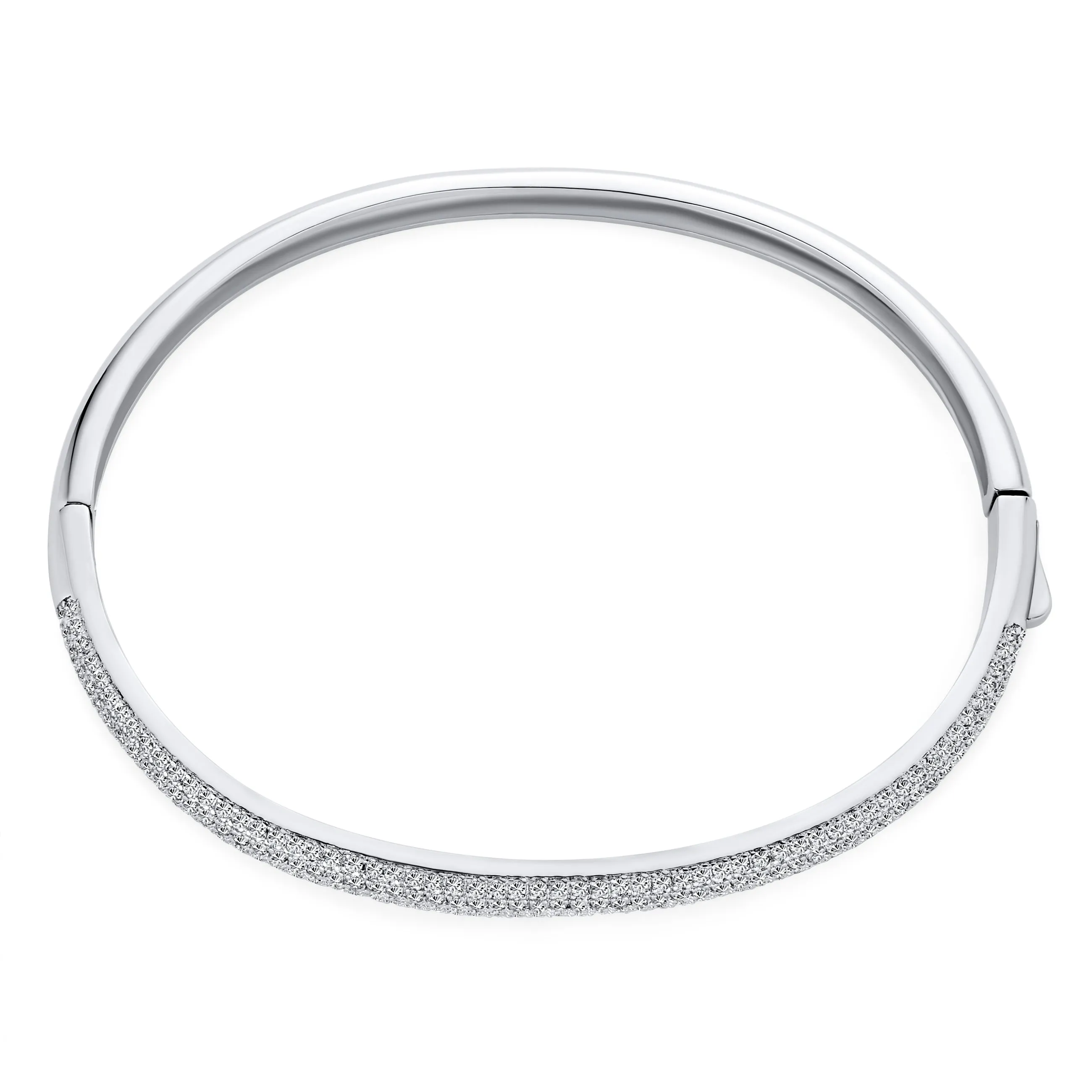 Classic Bridal CZ Micro Pave Half Eternity Bangle Bracelet, Silver, 7-7.5 Inch